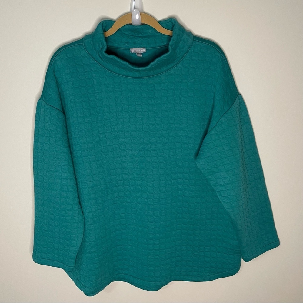 T by TALBOTS Women’s Green Quilted Mock Neck Pullover‎ Top Size 1X Preppy
